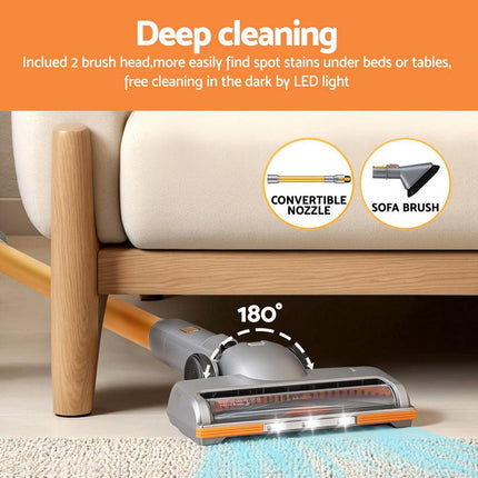 Devanti 300W Stick Vacuum Cleaner Cordless Self-Standing Golden.