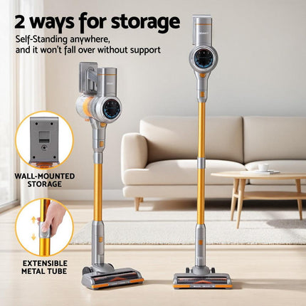 Devanti 300W Stick Vacuum Cleaner Cordless Self-Standing Golden.