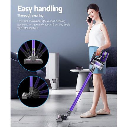 Devanti Stick Vacuum Cleaner Cordless Roller Brush 150W Purple.