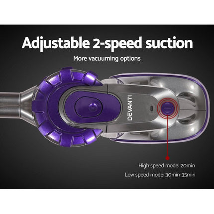 Devanti Stick Vacuum Cleaner Cordless Roller Brush 150W Purple.
