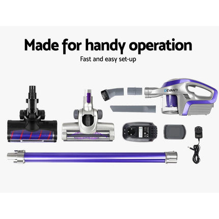 Devanti Stick Vacuum Cleaner Roller Brush Cordless 150W Purple.