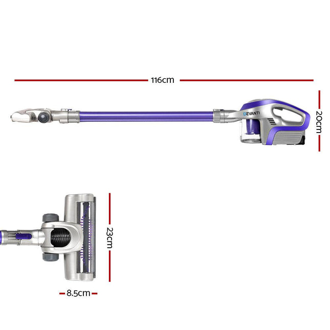 Devanti Stick Vacuum Cleaner Cordless HEPA Filter Purple 150W.