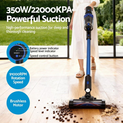 Devanti Stick Vacuum Cleaner Brushless Cordless 350W Blue.