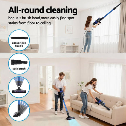 Devanti Stick Vacuum Cleaner Brushless Cordless 350W Blue.