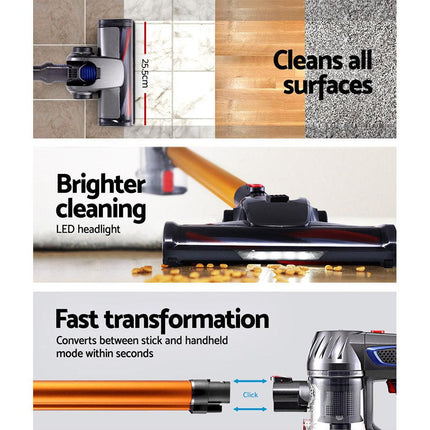 Devanti Stick Vacuum Cleaner Bagless Cordless 150W Gold.