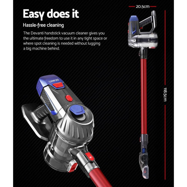 Devanti Stick Vacuum Cleaner Bagless Cordless Red 150W.