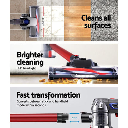 Devanti Stick Vacuum Cleaner Bagless Cordless Red 150W.