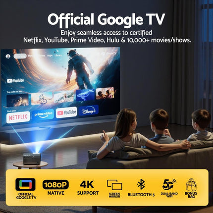 Devanti Video Project 4K 1080P Official Google TV 5G Wifi Home Cinema.