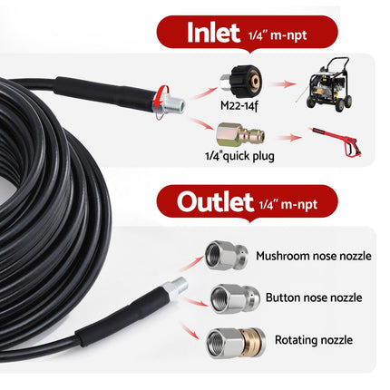Giantz Pressure Washer Hose 30M 5800PSI Power Replacement Extension 1/4'' Quick Connect.