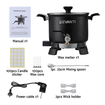 Devanti 5L Wax Melter Candle Making 1200W Melting Pot Furnace Quick Pour Spout Soy Soap.
