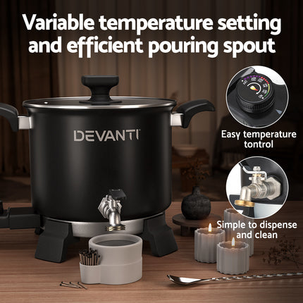 Devanti 5L Wax Melter Candle Making 1200W Melting Pot Furnace Quick Pour Spout Soy Soap.