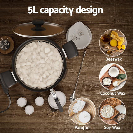 Devanti 5L Wax Melter Candle Making 1200W Melting Pot Furnace Quick Pour Spout Soy Soap.