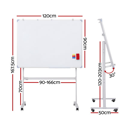 90x120cm Standing Whiteboard with Wheels Magnetic Double-Sided Erase Board.