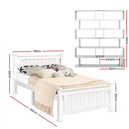 Artiss King Single Bed Frame and Bookshelf.