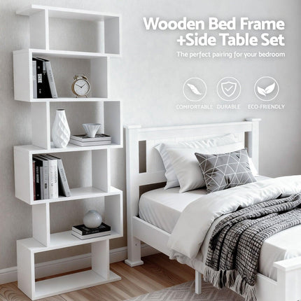 Artiss King Single Bed Frame and Bookshelf.