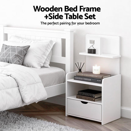 Artiss King Single Bed Frame and Bookshelf.