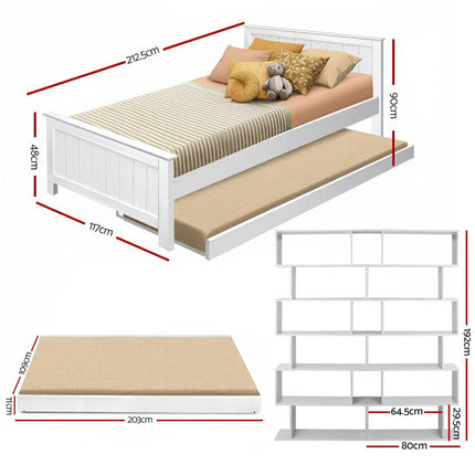 Artiss Bed Frame King Single and Bookshelf.