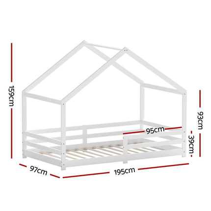 Artiss Bed Frame Wooden Kids Single House Frame White AMOS.