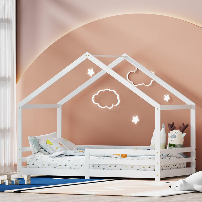 Artiss Bed Frame Wooden Kids Single House Frame White AMOS.