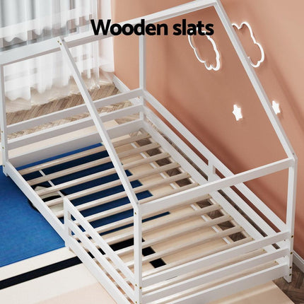 Artiss Bed Frame Wooden Kids Single House Frame White AMOS.