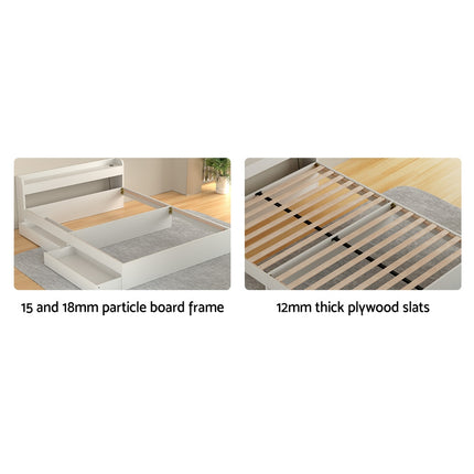 Artiss Bed Frame Double Size Mattress Base wtih Charging Ports 2 Storage Drawers.