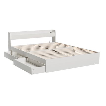 Artiss Bed Frame Queen Size Mattress Base wtih Charging Ports 2 Storage Drawers.