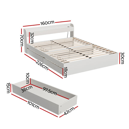 Artiss Bed Frame Queen Size Mattress Base wtih Charging Ports 2 Storage Drawers.