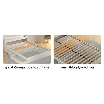 Artiss Bed Frame Queen Size Mattress Base wtih Charging Ports 2 Storage Drawers.