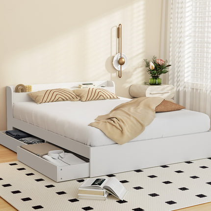 Artiss Bed Frame Queen Size Mattress Base wtih Charging Ports 2 Storage Drawers.