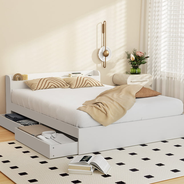 Artiss Bed Frame Queen Size Mattress Base wtih Charging Ports 2 Storage Drawers.