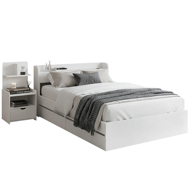 Artiss Single Bed Frame with Charging Ports and Bedside Table.