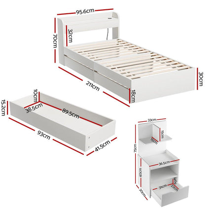 Artiss Single Bed Frame with Charging Ports and Bedside Table.
