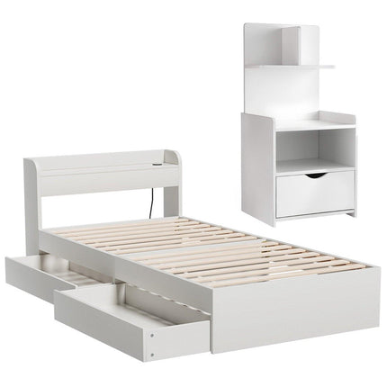 Artiss Single Bed Frame with Charging Ports and Bedside Table.