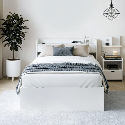 Artiss Single Bed Frame with Charging Ports and Bedside Table.