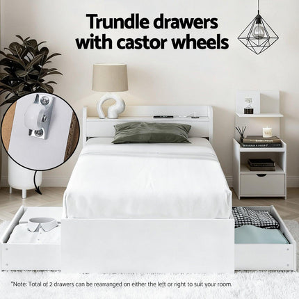 Artiss Single Bed Frame with Charging Ports and Bedside Table.