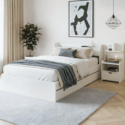 Artiss Single Bed Frame with Charging Ports and Bedside Table.