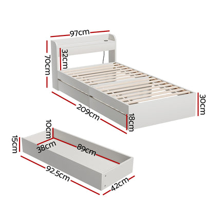Artiss Bed Frame Queen Size Mattress Base wtih Charging Ports 2 Storage Drawers.