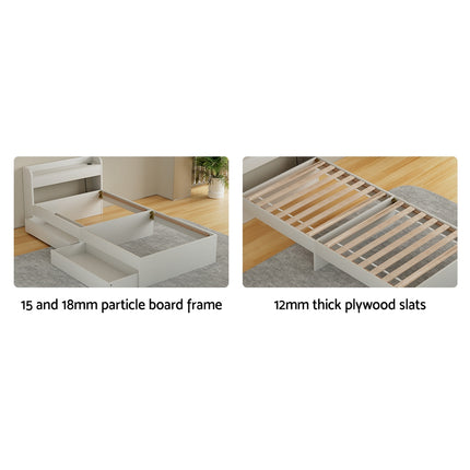 Artiss Bed Frame Queen Size Mattress Base wtih Charging Ports 2 Storage Drawers.