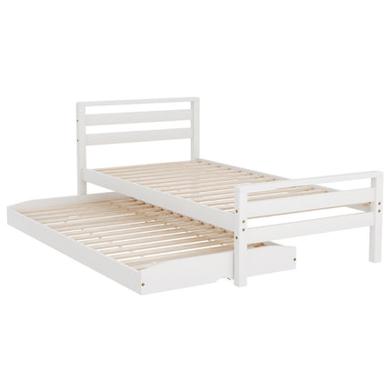 Artiss Bed Frame Single Size 2-in-1 Trundle Wooden White AVIS.