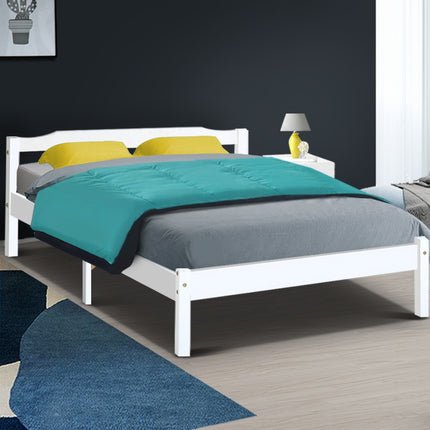 Artiss Bed Frame Double Size Wooden White LEXI.
