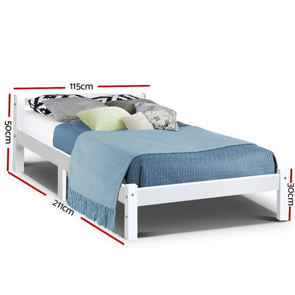 Artiss Bed Frame King Single Size Wooden White LEXI.