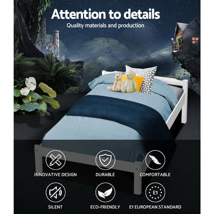 Artiss Bed Frame King Single Size Wooden White LEXI.