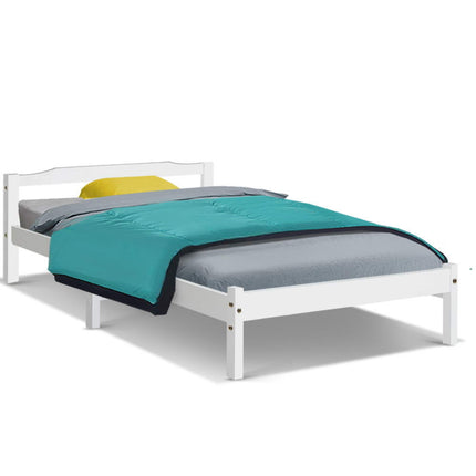 Artiss Bed Frame Single Size Wooden White LEXI.
