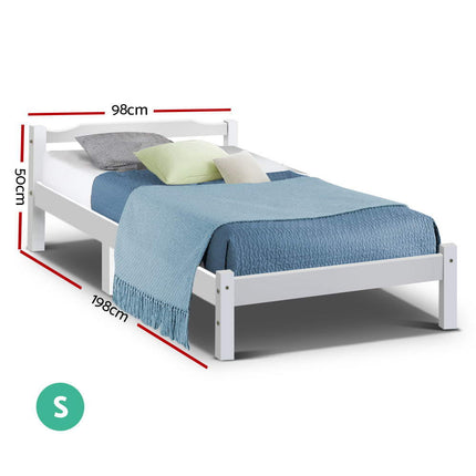 Artiss Bed Frame Single Size Wooden White LEXI.