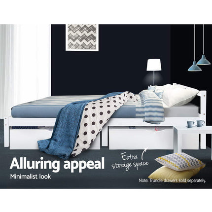 Artiss Bed Frame Single Size Wooden White LEXI.