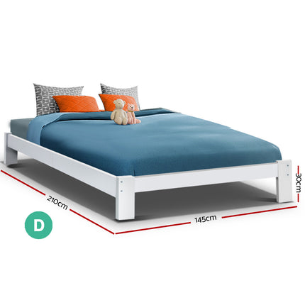 Artiss Bed Frame Double Size Wooden White JADE.