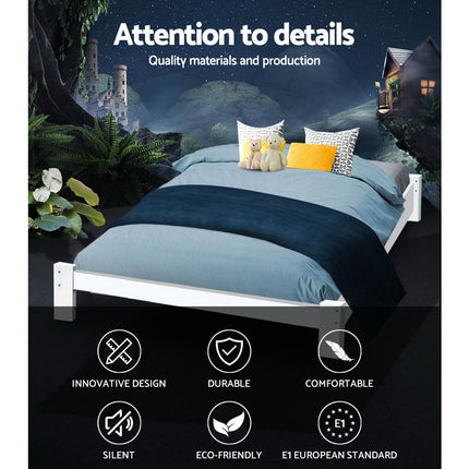 Artiss Bed Frame Double Size Wooden White JADE.