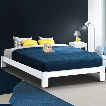 Artiss Bed Frame Double Size Wooden White JADE.
