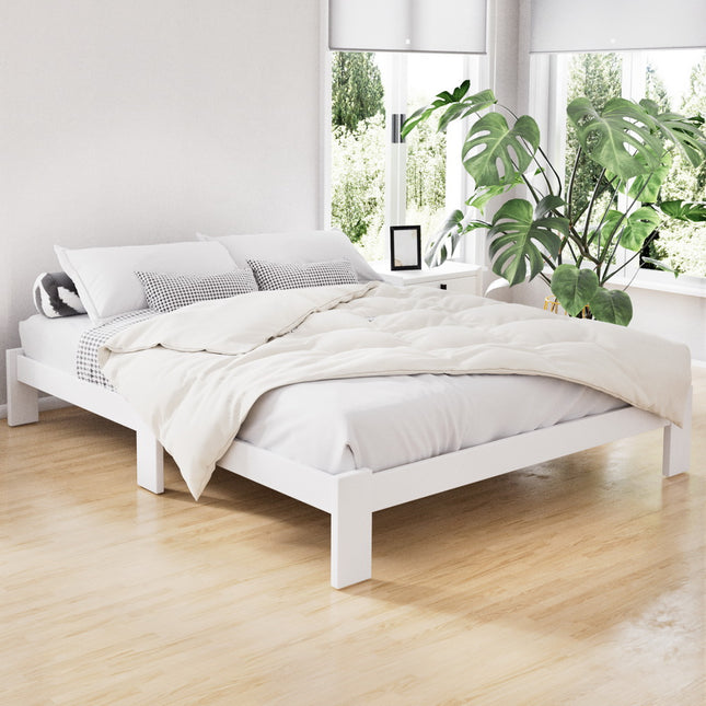 Artiss Bed Frame Queen Size Wooden White JADE.
