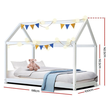 Artiss Bed Frame Wooden Kids House Frame White CASA.